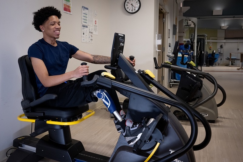 Malachi Gaddy working on physical therapy at the JFK Johnson Rehabilitation Institute.